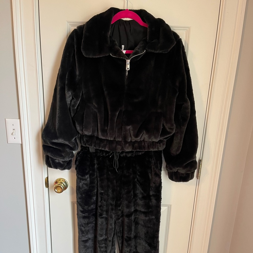 No Boundaries Black Faux Fur Pantsuit